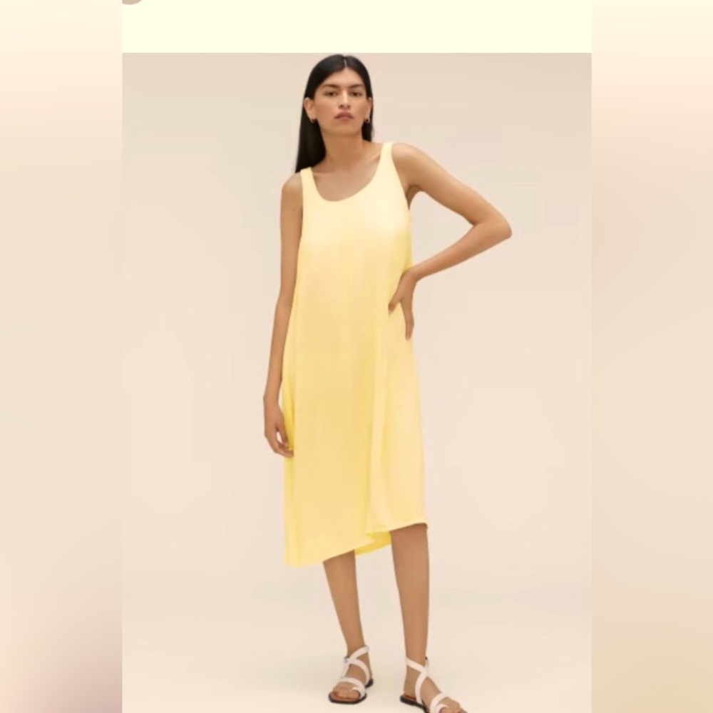 Everlane Naia Ripple Tank Dress Sleeveless Maxi Scoop Neck Flowy Yellow S NWOT